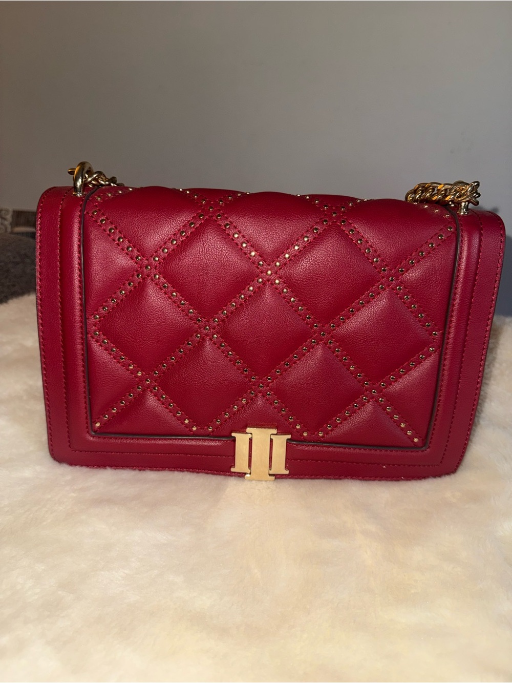INC International Concepts Quilted Red Crossbody with Gold Chain